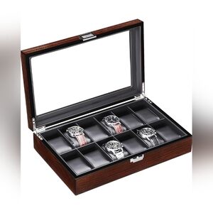 BEWISHOME 12-Slot Watch Box with Glass Window, Brown